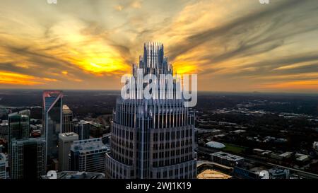 Night Aerial View Of The City Of Charlotte, North Carolina Stock Photo