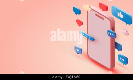 Isometric smartphone with chat bubbles. Vector illustration Stock Vector