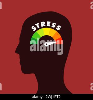 Stress level concept with head symbol indicating to high vector ...