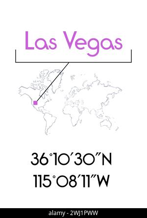 Las Vegas poster or t-shirt graphic design. City coordinates and world map location typography. Creative minimal poster design. Stock Vector