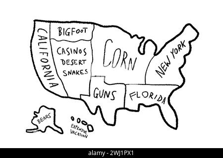 Meme map of America. Funny stereotypes United States map according to ...