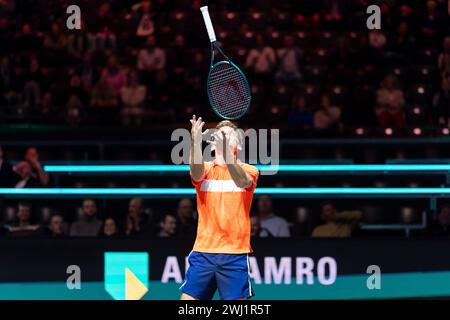 Rotterdam, Netherlands. 12th Feb, 2024. ROTTERDAM, NETHERLANDS - FEBRUARY 12: David Goffin of Belgium during Day 1 of the ABN AMRO Open 2024 at Ahoy on February 12, 2024 in Rotterdam, Netherlands. (Photo by Joris Verwijst/BSR Agency) Credit: BSR Agency/Alamy Live News Stock Photo