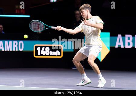 Rotterdam, Netherlands. 12th Feb, 2024. ROTTERDAM, NETHERLANDS - FEBRUARY 12: Dino Prizmic of Croatia during Day 1 of the ABN AMRO Open 2024 at Ahoy on February 12, 2024 in Rotterdam, Netherlands. (Photo by Joris Verwijst/BSR Agency) Credit: BSR Agency/Alamy Live News Stock Photo