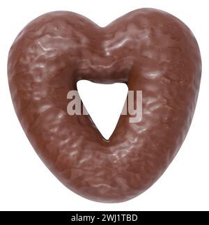 Chocolate gingerbread cookies in heart shape on white isolated background, top view Stock Photo