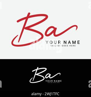 B, A, BA Initial letter logo. Alphabet BA Handwritten Signature logo Stock Vector