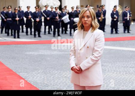 Roma, Italia. 12th Feb, 2024. Foto Roberto Monaldo/LaPresse12-02-2024 Roma Politica Palazzo Chigi - Il Presidente del Consiglio Giorgia Meloni incontra il Presidente della Repubblica Argentina Javier Gerardo Milei Nella foto Giorgia Meloni 12-02-2024 Rome (Italy) Politics Prime Minister Giorgia Meloni meets the President of the Argentine Republic Javier Gerardo Milei In the pic Giorgia Meloni Credit: LaPresse/Alamy Live News Stock Photo