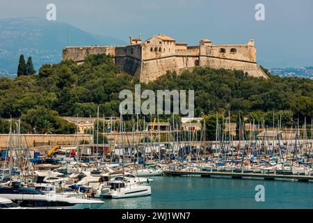 View of the famous Fort Carré and yachts at the Port Vauban in Antibes, France. Stock Photo