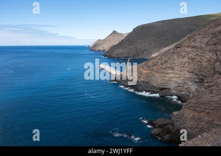 The rocky, volcanic landscape of St Helena Island in the south Atlantic as seen from the path from Mundens Battery towards Rupert's Bay Stock Photo