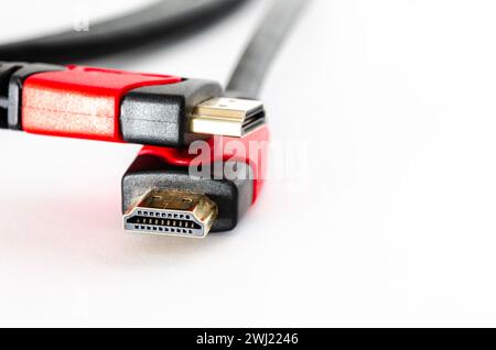 A close shot of HDMI cable isolated on a white background Stock Photo