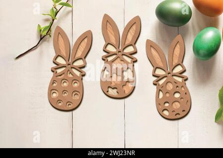 EASTER BUNNY EGGS Digital multilayer laser cut files are specially prepared for the laser cut, CNC router machine and other cutting machines. Stock Vector