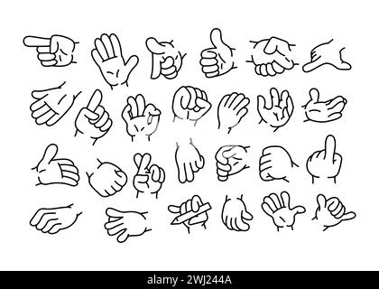 Cartoon gestures line icons set. Character hands. Vector isolated element. Editable stroke. Stock Vector