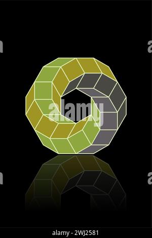 3D spiral rhomboid Shape in green color, logo design in geometric frame style. Business abstract icon. Corporate, media, technology, ecology, vector Stock Vector