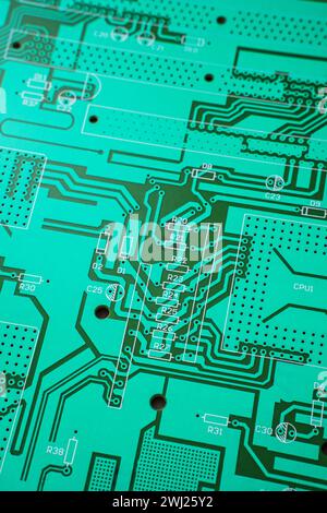 Background of printed circuit board without chips and components Stock Photo