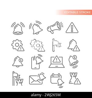Bell notification and error message vector icon set. Security, risk and data breach icons. Stock Vector