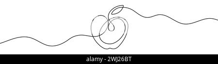 Continuous editable line drawing of apple shape. Single line apple icon. Stock Vector