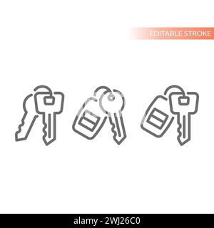 Car keys line vector icon. Key or keyring outline symbol. Stock Vector