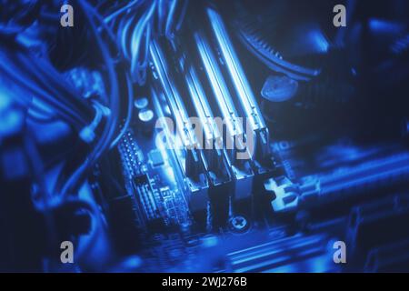 Four sticks of DDR RAM memory inside modern personal computer Stock Photo