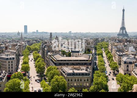 Panoramic View from Arc de Triomphe South to Tour Eiffel, Paris Stock Photo