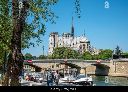 Notre Dame Cathedral from the other Seine side, Paris Stock Photo