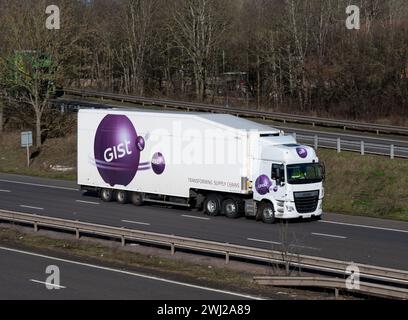 Gist lorry on the M40 motorway, Warwickshire, UK Stock Photo