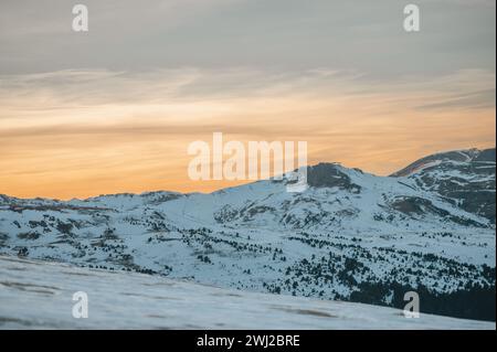 Mountains in the Pyrenees from the Grandvalira ski resort in Andorra Stock Photo
