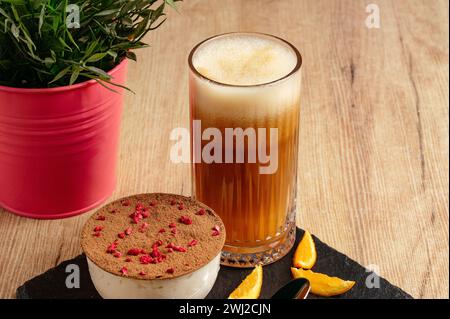 coffee with a clear glass cup on the table in the coffee shop Stock Photo