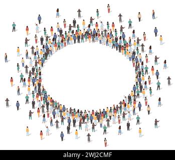 Large group of people standing together forming oval frame Stock Vector