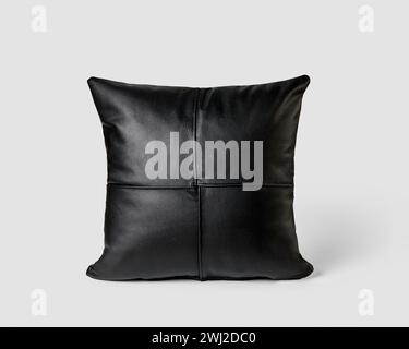 Elegant black leather couch cushion isolated on white background Stock Photo