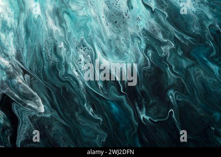 Fluid Art. Liquid dark turquoise abstract drips and wave. Marble effect background or texture Stock Photo