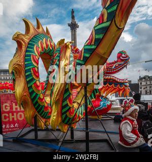 A large dragon in Trafalgar Square for the Chinese new year celebrations in London. Stock Photo