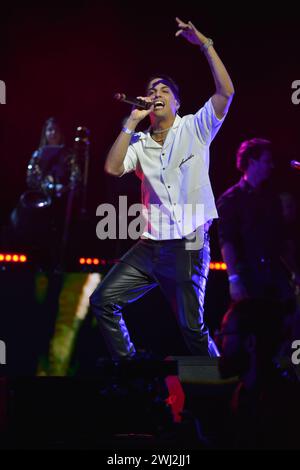 Miami, USA. 10th Feb, 2024. MIAMI, FLORIDA - FEBRUARY 10: Cris Tamayo performs during Leoni Tórres Y Sus Amigos concert at James L. Knight Center on February 10, 2024 in Miami, Florida. (Photo by JL/Sipa USA) Credit: Sipa USA/Alamy Live News Stock Photo