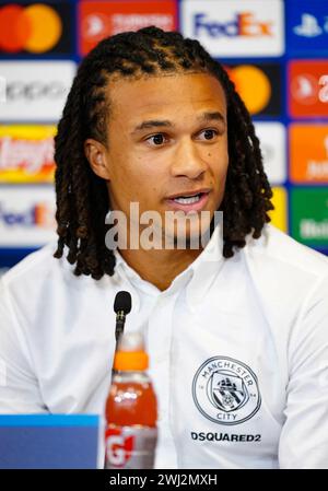 Nathan Ake during the press conference with Manchester City in Parken