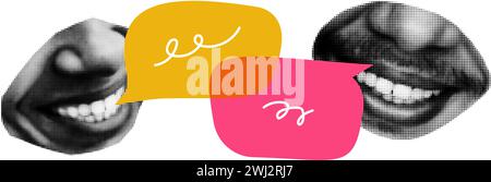 Halftone collage lips with speech bubbles vector illustration Stock Vector