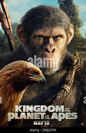 Kingdom of the Planet of the Apes (2024) directed by Wes Ball and starring Owen Teague as Noa, a common chimpanzee, who embarks on a harrowing journey alongside a young human named Nova to determine the future for apes and humans alike.. US character poster ***EDITORIAL USE ONLY***. Credit: BFA / Twentieth Century Studios Stock Photo