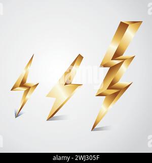 vector set of golden electric icons, 3d, flat, white plain background Stock Vector