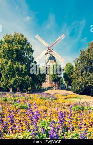 HerdentorsmÃ¼hle. Windmill in the ramparts, wall of the city of Bremen. Old windmill in a public park Stock Photo