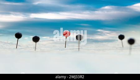 Find your way. Location Pin marking on a routes, world map. Maps navigation with red and black color Stock Photo