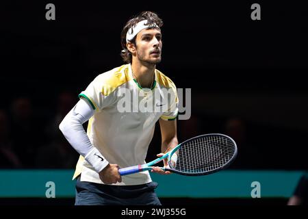 Rotterdam, Netherlands. 12th Feb, 2024. ROTTERDAM, NETHERLANDS - FEBRUARY 12: Lorenzo Musetti of Italy during Day 1 of the ABN AMRO Open 2024 at Ahoy on February 12, 2024 in Rotterdam, Netherlands. (Photo by Joris Verwijst/BSR Agency) Credit: BSR Agency/Alamy Live News Stock Photo