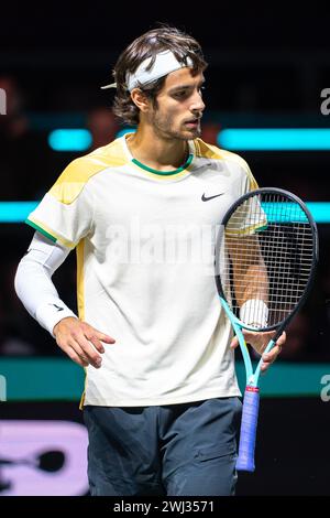 Rotterdam, Netherlands. 12th Feb, 2024. ROTTERDAM, NETHERLANDS - FEBRUARY 12: Lorenzo Musetti of Italy during Day 1 of the ABN AMRO Open 2024 at Ahoy on February 12, 2024 in Rotterdam, Netherlands. (Photo by Joris Verwijst/BSR Agency) Credit: BSR Agency/Alamy Live News Stock Photo