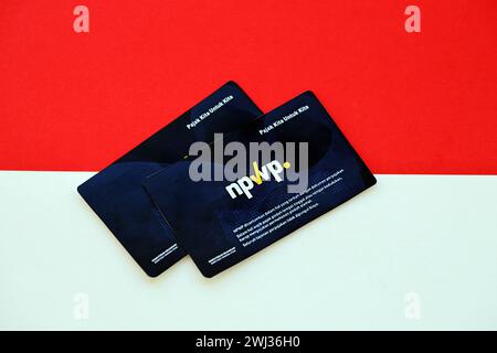 Indonesia NPWP new tax id Number card originally called Nomor Pokok Wajib Pajak. Used to carry out transactions related to taxation for Indonesian taxpayers. Stock Photo