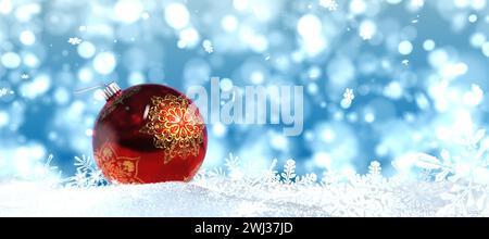 Red Christmas Tree Globe Snow - 3D illustration. Stock Photo