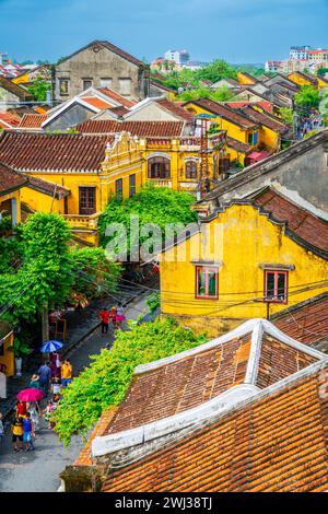 Hoi An, Vietnam, November 20, 2022: Aerial view of a shopping street in the town of Hoi An, Vietnam Stock Photo