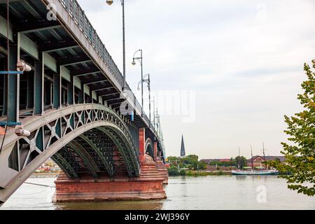 Mainz - Rhineland Palatinate, Germany - Theodor Heuss Bridge. arch rail bridge over the Rhine River Stock Photo