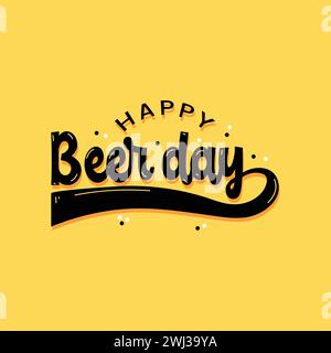Beer day retro style typography illustration on yellow background to celebrate international beer day. Beer day logo, sticker, banner, template, Stock Vector