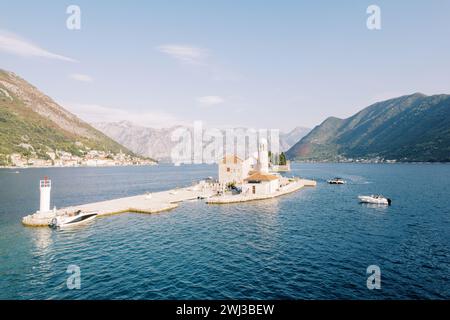 Church of Our Lady of the Rocks on the island of Gospa od Skrpjela. Montenegro Stock Photo