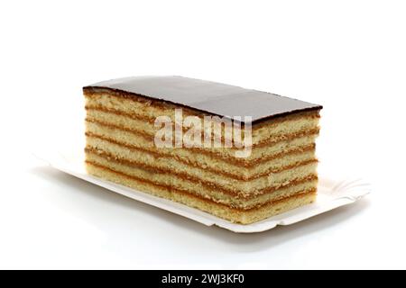 Prince Regent cake, thin layers of biscuit covered with chocolate Stock Photo