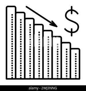 Price drop, black line vector icon, finance and price chart sign, pictogram of sales and discounts Stock Vector