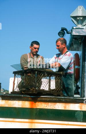 Lobstering off the coast of cap aux Meules, Isles d' Madeleine, Magdalen Islands, in the Gulf of St Lawrence, Quebec, Canada Stock Photo