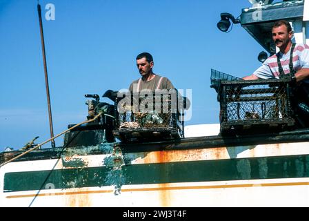 Lobstering off the coast of cap aux Meules, Isles d' Madeleine, Magdalen Islands, in the Gulf of St Lawrence, Quebec, Canada Stock Photo