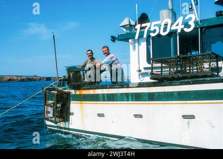 Lobstering off the coast of cap aux Meules, Isles d' Madeleine, Magdalen Islands, in the Gulf of St Lawrence, Quebec, Canada Stock Photo